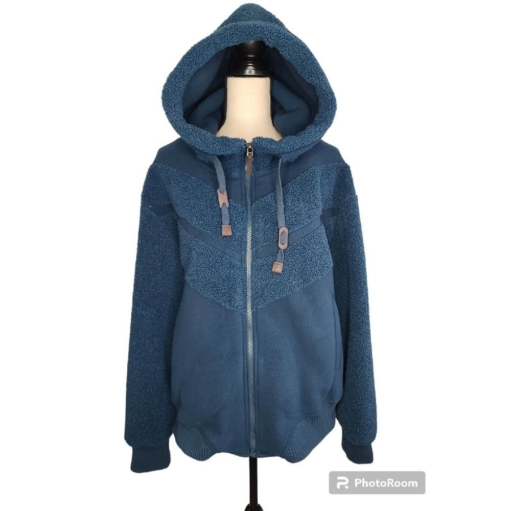 Koolaburra By UGG Sherpa Fleece Coat Navy Full Zip Cozy Soft Warm Size L - Picture 2 of 12